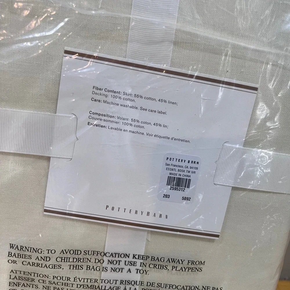 Pottery Barn Foundations PB Essentials Twin Bed Skirt Ivory Linen Blend 14